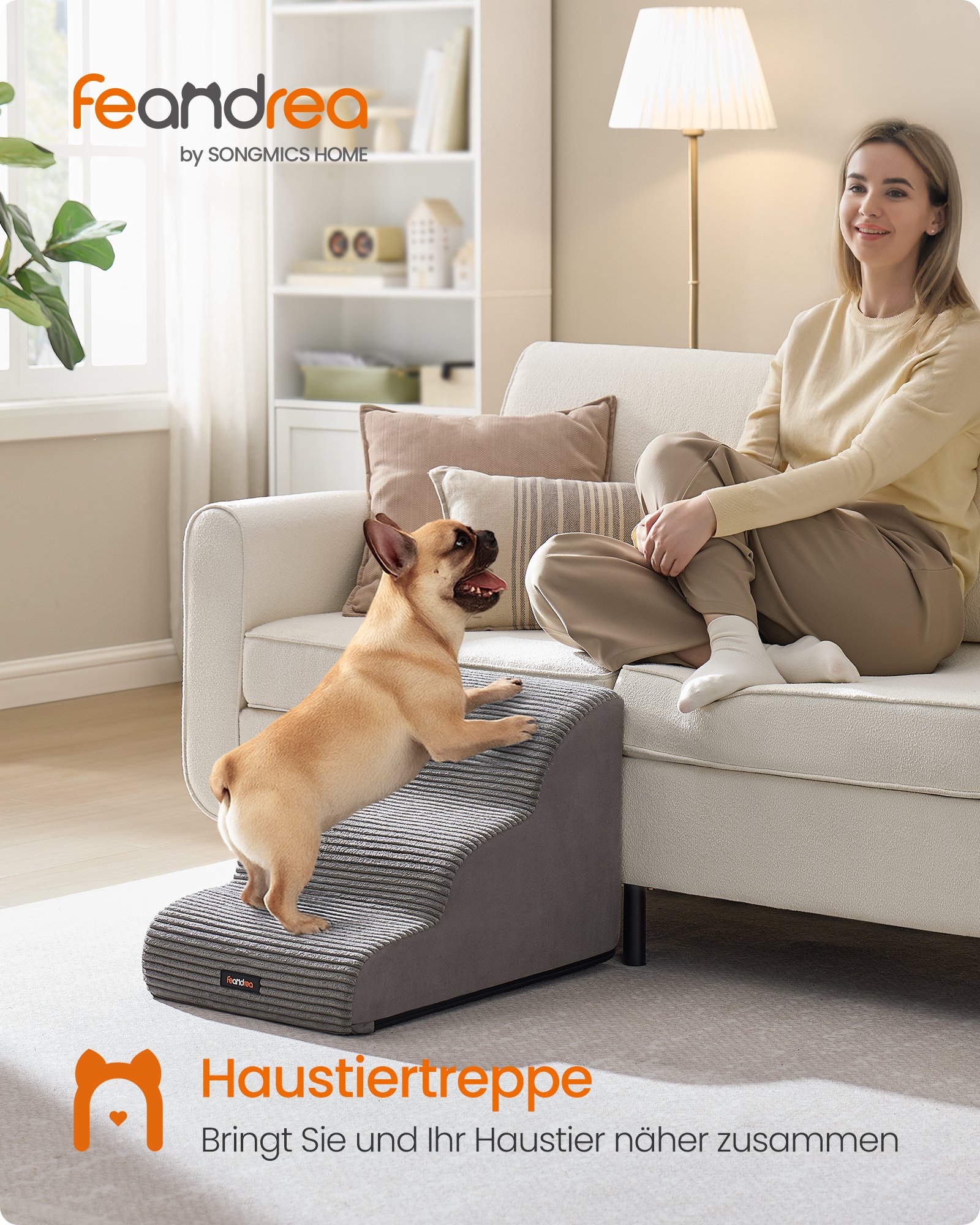 Feandrea 3-Step Dog Stairs, Dog Steps for Bed, Sofa, Waterproof Pet Stairs with Anti-Slip Designs, Gentle Slope, Removable Washable Cover, Handle, Dove Grey PPS003G01 1 Feandrea 3-Step Dog Stairs, Dog Steps for Bed, Sofa, Waterproof Pet Stairs with Anti-Slip Designs, Gentle Slope, Removable Washable Cover, Handle, Dove Grey PPS003G01