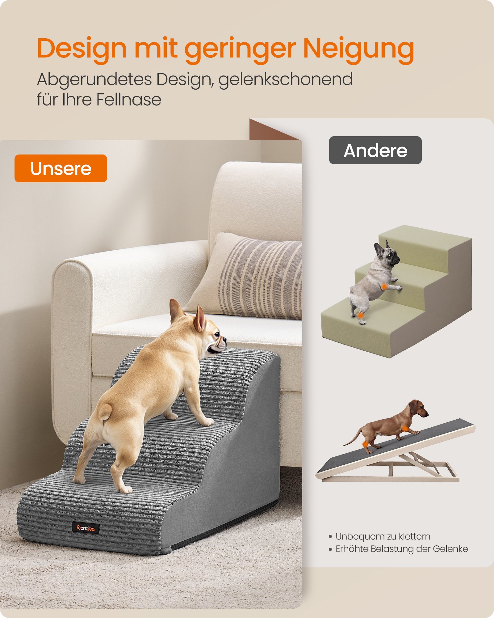 Feandrea 3-Step Dog Stairs, Dog Steps for Bed, Sofa, Waterproof Pet Stairs with Anti-Slip Designs, Gentle Slope, Removable Washable Cover, Handle, Dove Grey PPS003G01 2 Feandrea 3-Step Dog Stairs, Dog Steps for Bed, Sofa, Waterproof Pet Stairs with Anti-Slip Designs, Gentle Slope, Removable Washable Cover, Handle, Dove Grey PPS003G01 - Bild 2