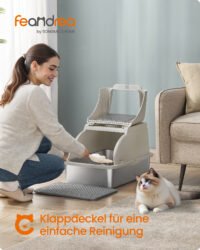 Feandrea Stainless Steel Cat Litter Box with Flip Lid, XL Enclosed Litter Box with Leak-Proof Design, Scoop, Brush, Dual Entry, for Cats up to 15 kg, Cappuccino Beige PPT005K01
