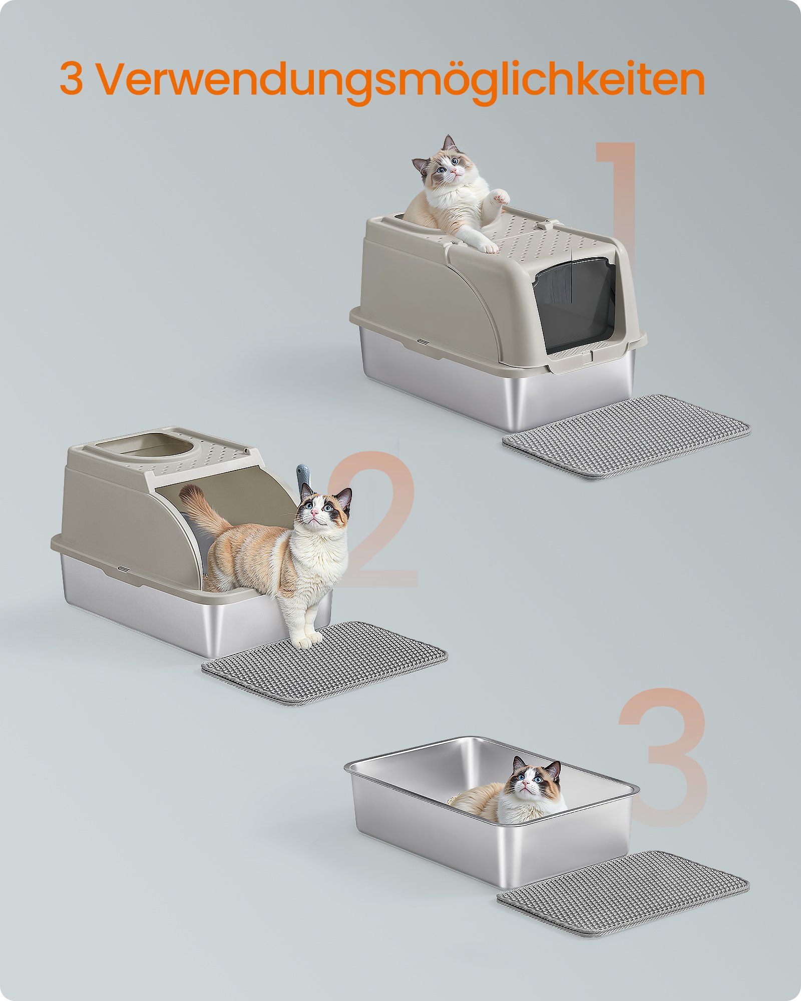 Feandrea Stainless Steel Cat Litter Box with Flip Lid, XL Enclosed Litter Box with Leak-Proof Design, Scoop, Brush, Dual Entry, for Cats up to 15 kg, Cappuccino Beige PPT005K01 6 Feandrea Stainless Steel Cat Litter Box with Flip Lid, XL Enclosed Litter Box with Leak-Proof Design, Scoop, Brush, Dual Entry, for Cats up to 15 kg, Cappuccino Beige PPT005K01 - Bild 6