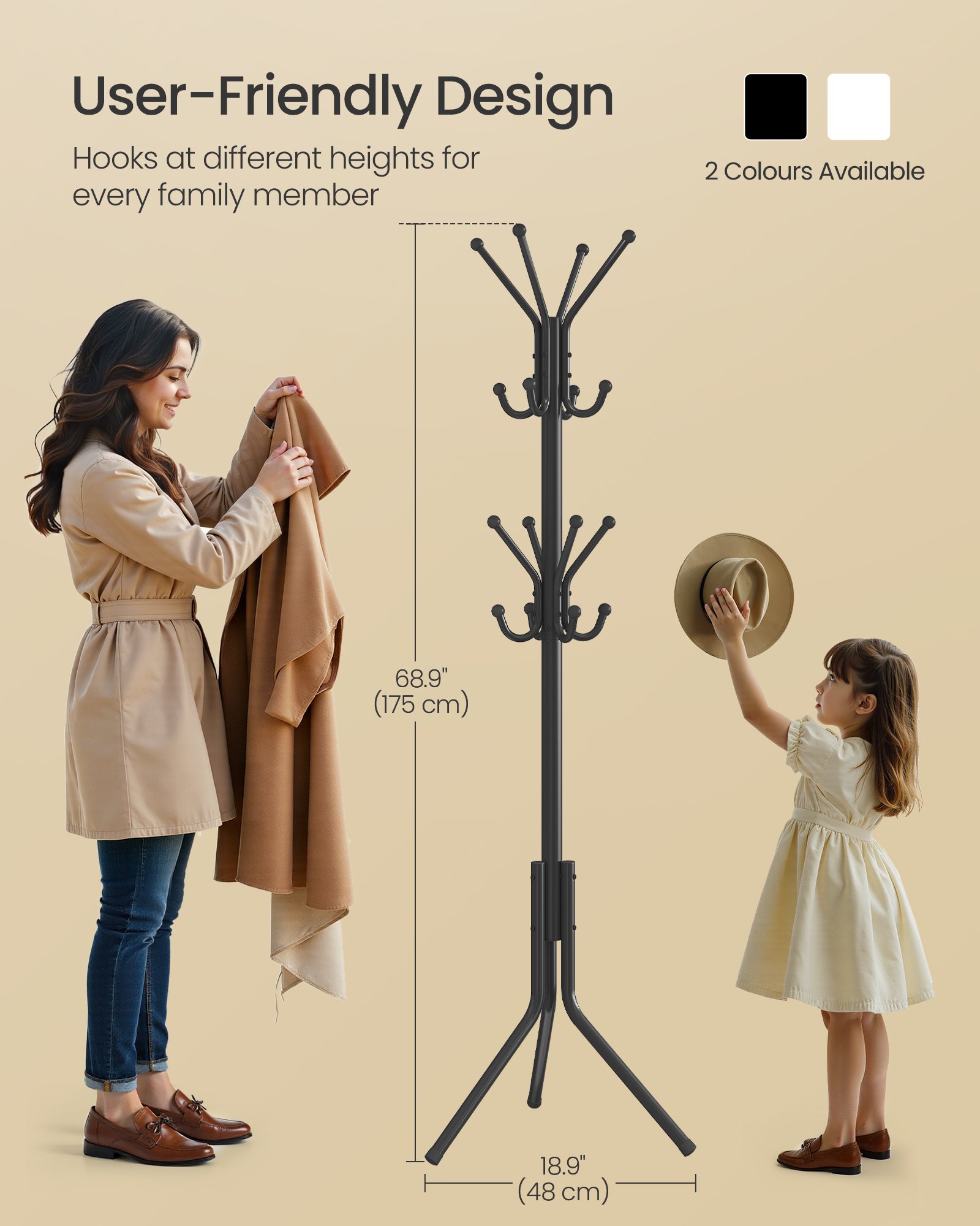 SONGMICS Coat Rack, Metal Coat Tree, Freestanding Organizer for Clothes, Bags, Hats, 175 cm Tall, 16 Hooks, for Entryway, Living Room, Bedroom, Ink Black RCR081BH01 6 SONGMICS Coat Rack, Metal Coat Tree, Freestanding Organizer for Clothes, Bags, Hats, 175 cm Tall, 16 Hooks, for Entryway, Living Room, Bedroom, Ink Black RCR081BH01 - Bild 6