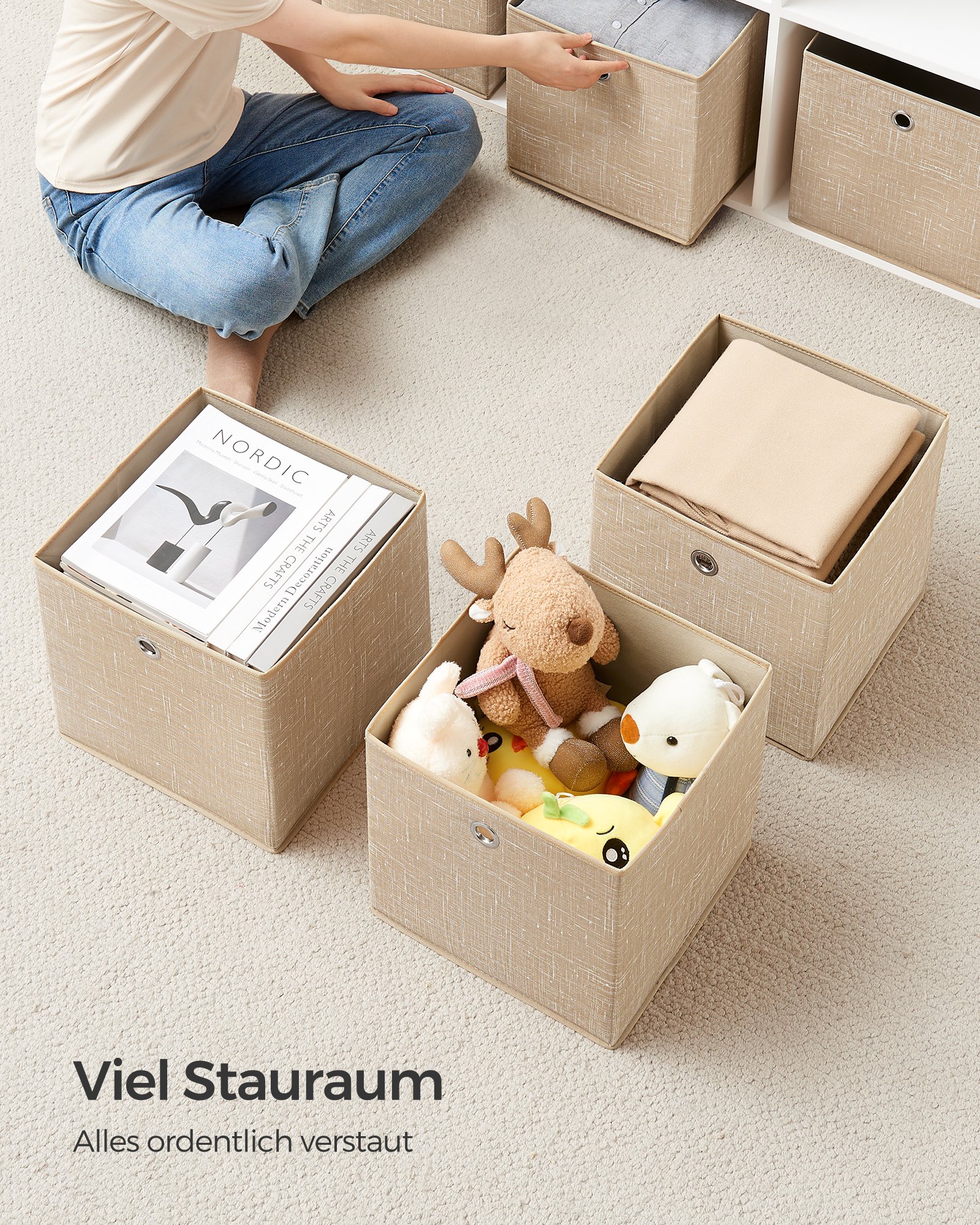 Förvaringslådor, set med 6 lådor av non-woven tyg, 30 x 30 x 30 cm, sandbeige 2 Förvaringslådor, set med 6 lådor av non-woven tyg, 30 x 30 x 30 cm, sandbeige - Bild 2