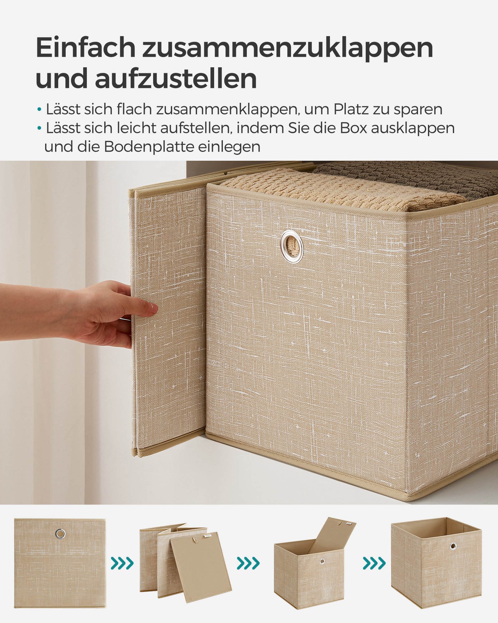 Förvaringslådor, set med 6 lådor av non-woven tyg, 30 x 30 x 30 cm, sandbeige 3 Förvaringslådor, set med 6 lådor av non-woven tyg, 30 x 30 x 30 cm, sandbeige - Bild 3