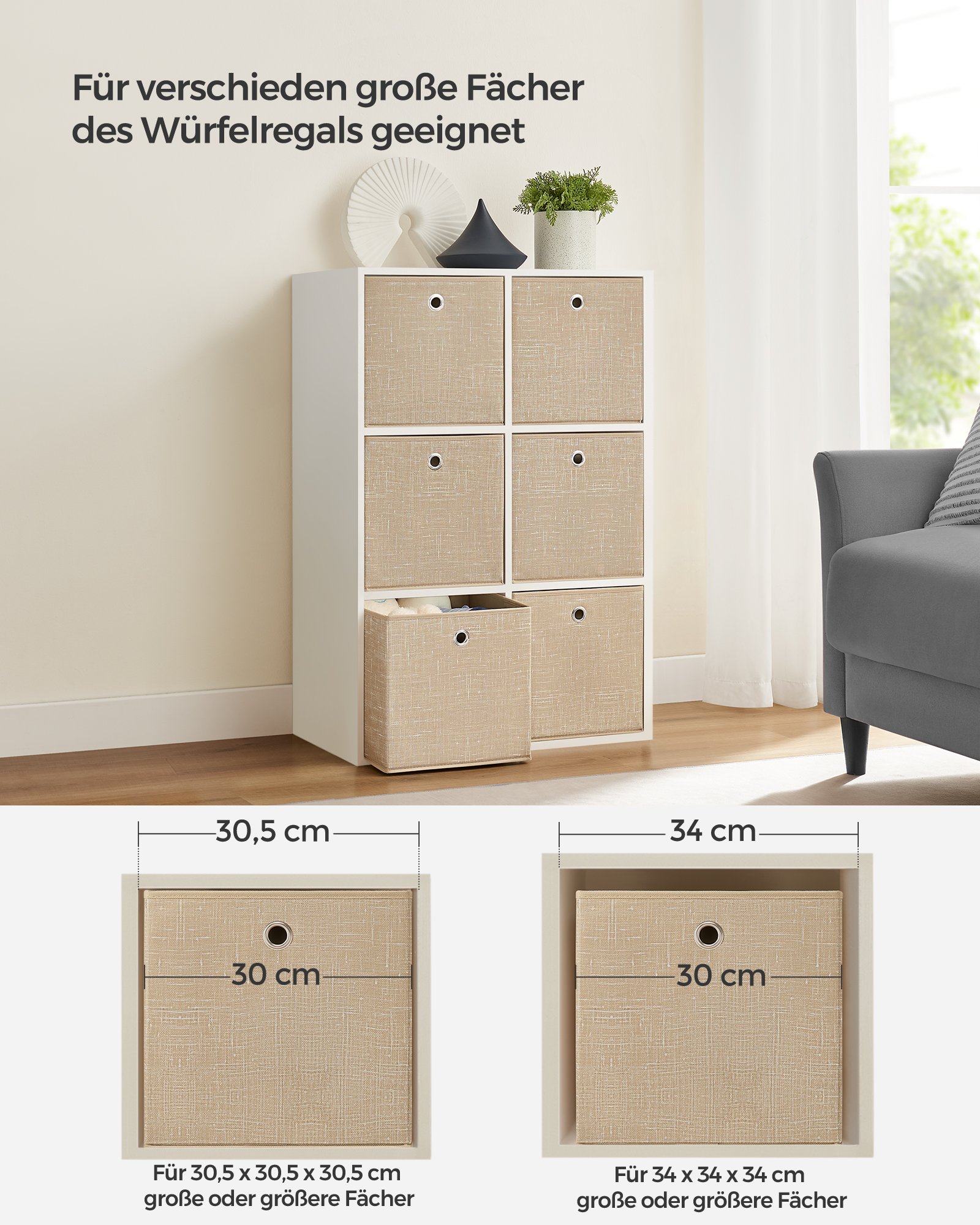 Förvaringslådor, set med 6 lådor av non-woven tyg, 30 x 30 x 30 cm, sandbeige 4 Förvaringslådor, set med 6 lådor av non-woven tyg, 30 x 30 x 30 cm, sandbeige - Bild 4