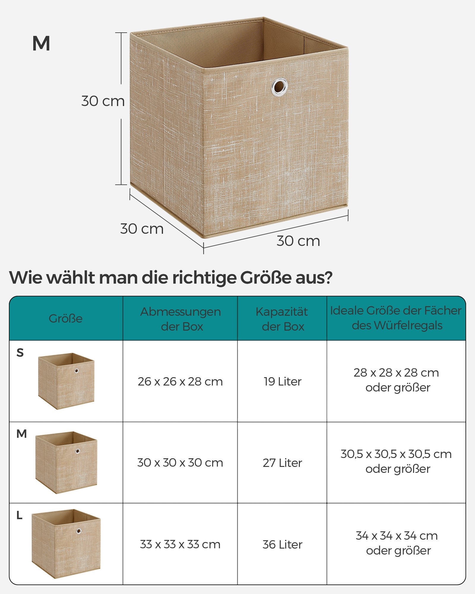 Förvaringslådor, set med 6 lådor av non-woven tyg, 30 x 30 x 30 cm, sandbeige 5 Förvaringslådor, set med 6 lådor av non-woven tyg, 30 x 30 x 30 cm, sandbeige - Bild 5
