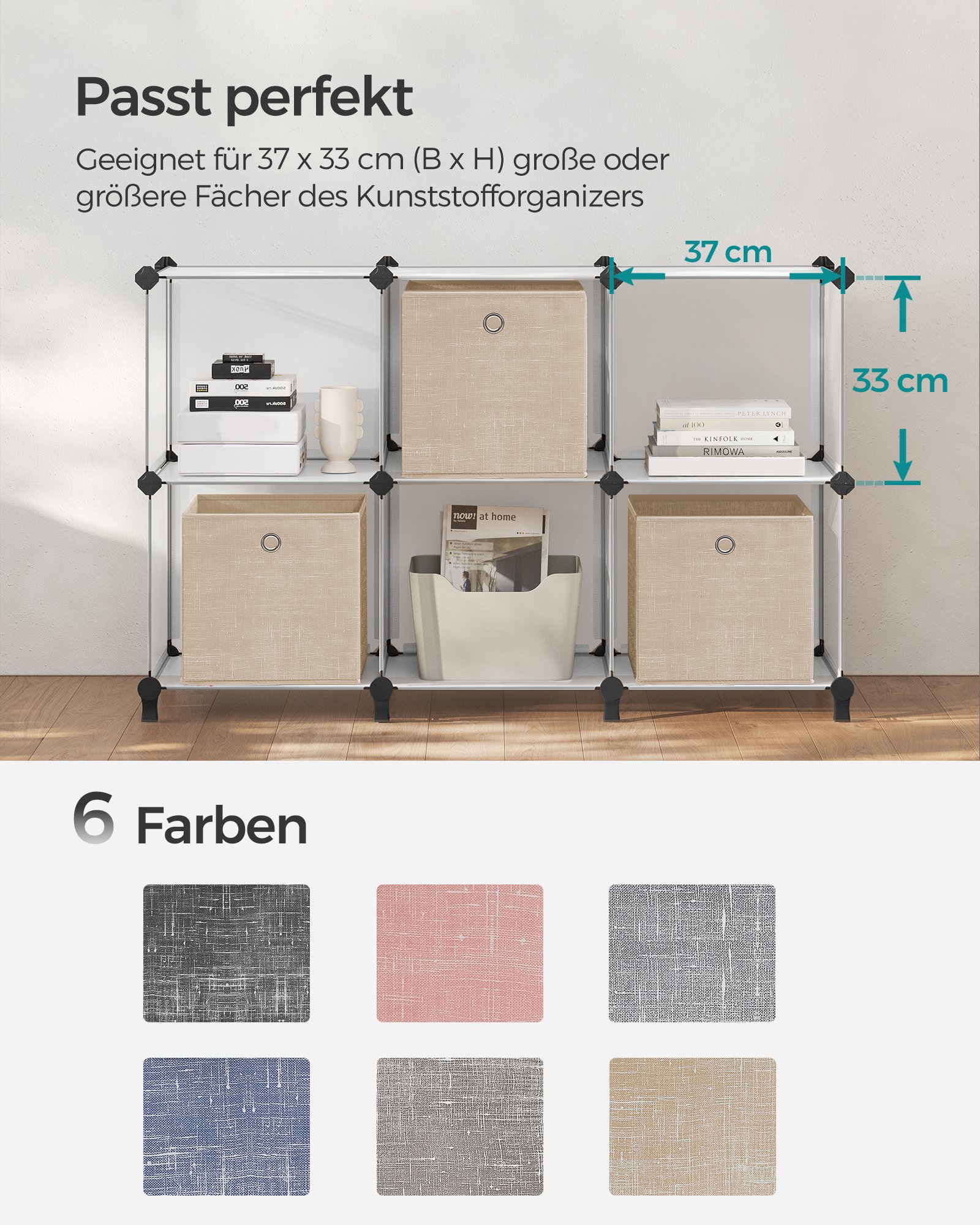 Förvaringslådor, set med 6 lådor av non-woven tyg, 30 x 30 x 30 cm, sandbeige 6 Förvaringslådor, set med 6 lådor av non-woven tyg, 30 x 30 x 30 cm, sandbeige - Bild 6