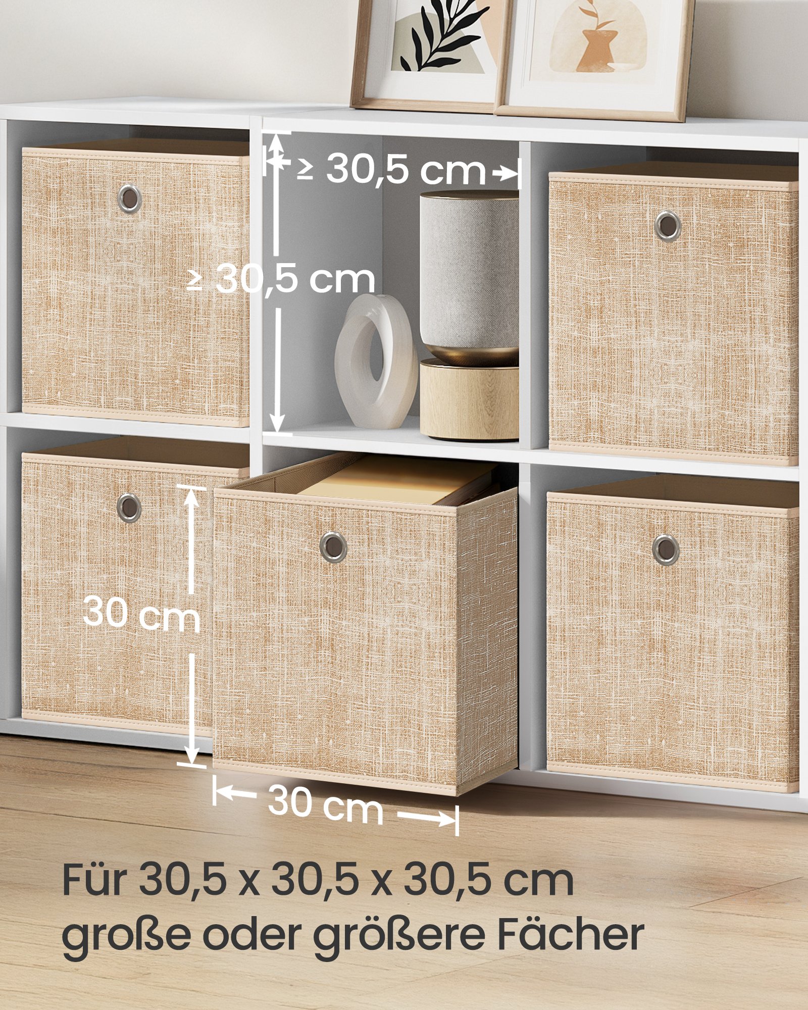 Förvaringslådor, set med 6 lådor av non-woven tyg, 30 x 30 x 30 cm, sandbeige 7 Förvaringslådor, set med 6 lådor av non-woven tyg, 30 x 30 x 30 cm, sandbeige - Bild 7
