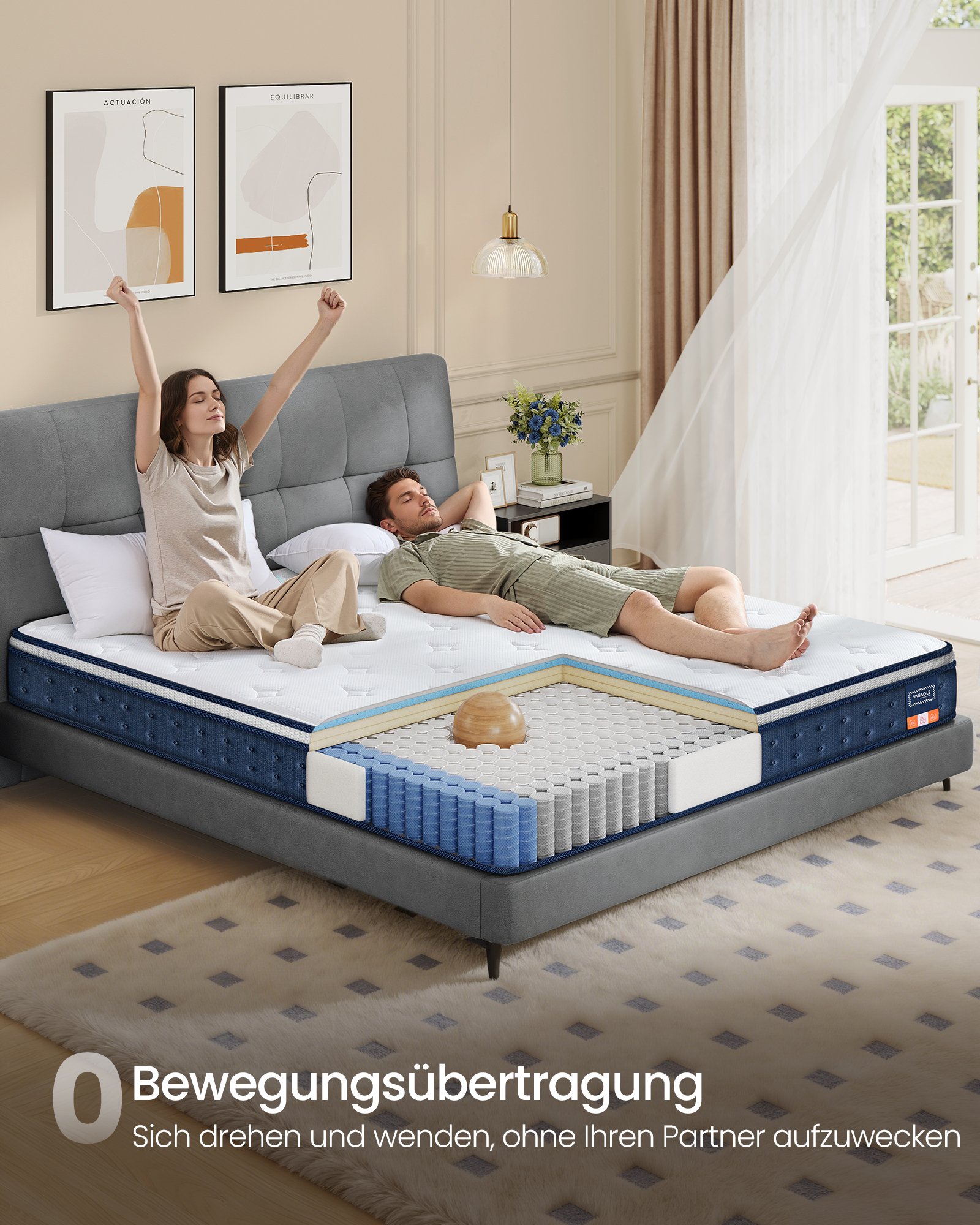 VASAGLE 90 x 200 x 20 cm Medium Firm Gel Memory Foam Pocket Spring Mattress, H3, 7-Zone Support, Motion Isolation, Breathable Cover, Blue RMZ212QZ02 3 VASAGLE 90 x 200 x 20 cm Medium Firm Gel Memory Foam Pocket Spring Mattress, H3, 7-Zone Support, Motion Isolation, Breathable Cover, Blue RMZ212QZ02 - Bild 3