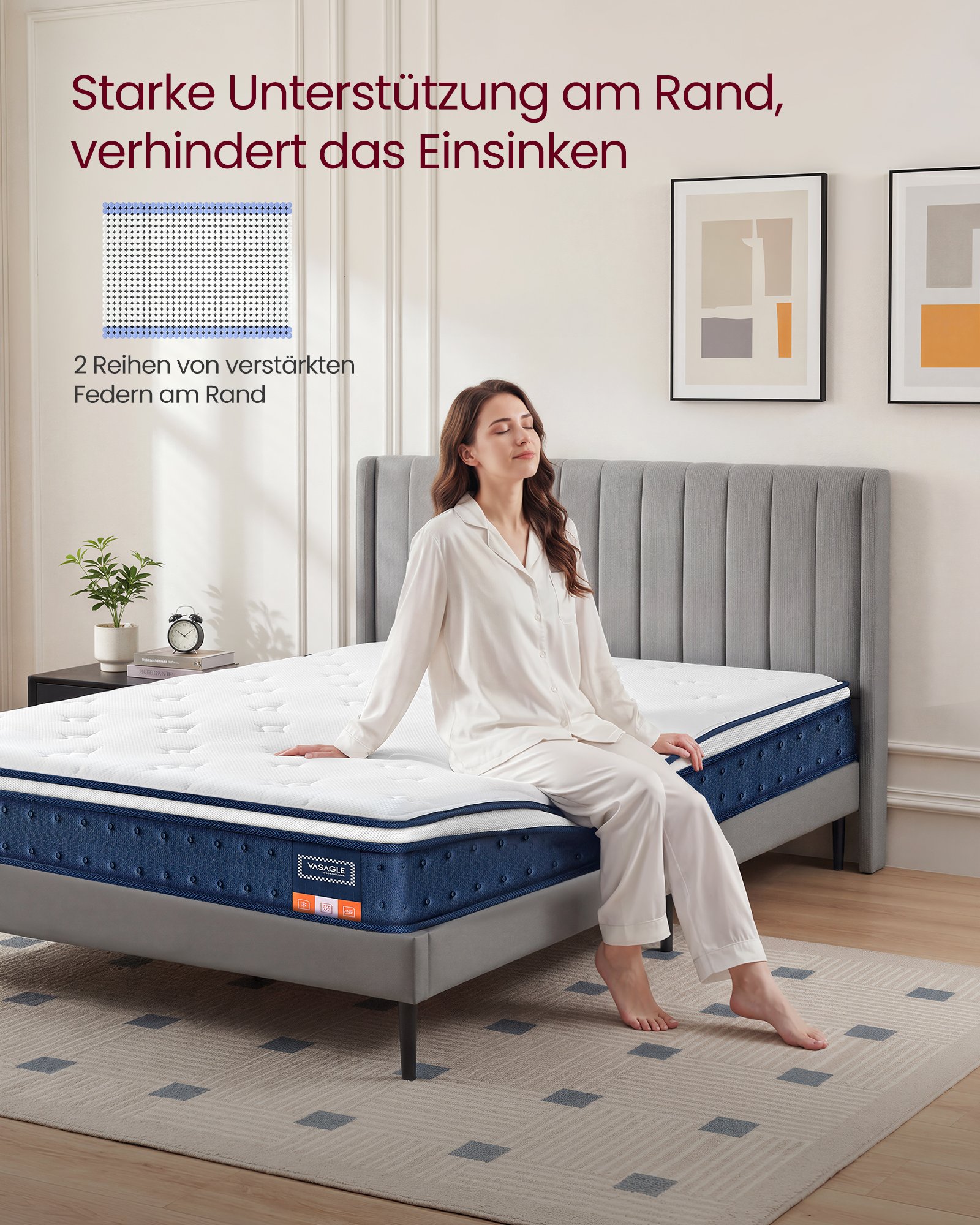 VASAGLE Mattress 140 x 200 x 20 cm Pocket Spring Gel Memory Foam Mattress Medium Firm H3 7-Zone Support Motion Isolation Breathable Cover Blue RMZ214QZ02 6 VASAGLE Mattress 140 x 200 x 20 cm Pocket Spring Gel Memory Foam Mattress Medium Firm H3 7-Zone Support Motion Isolation Breathable Cover Blue RMZ214QZ02 - Bild 6