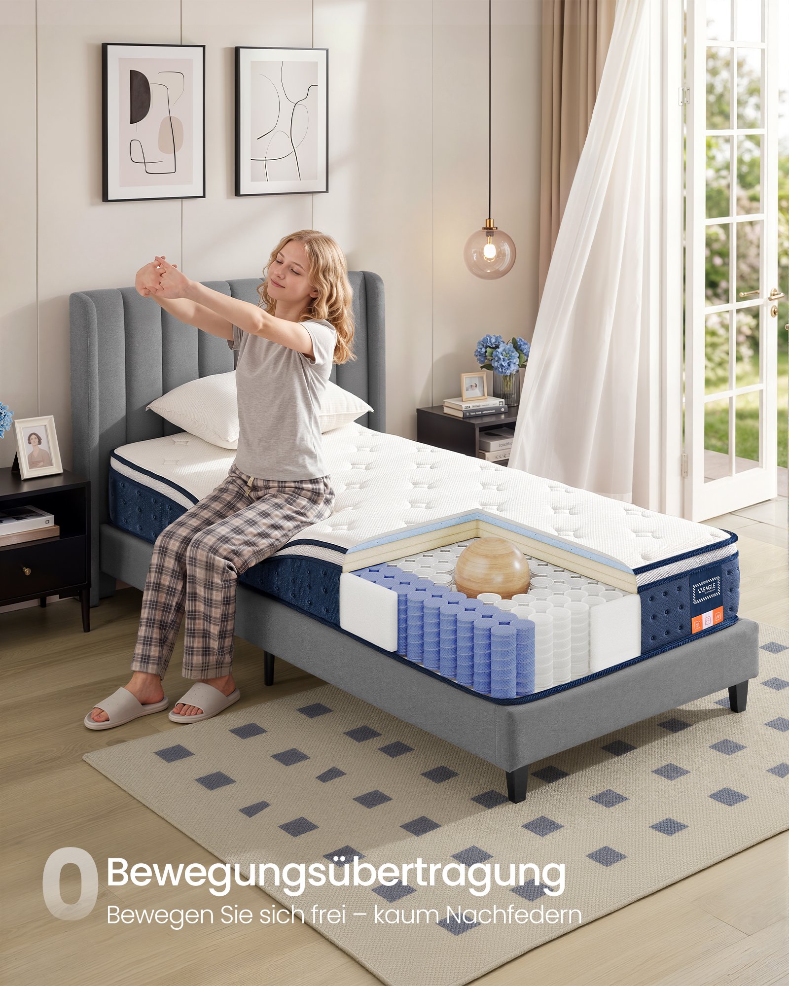 VASAGLE RMZ222QZ02 90 x 200 x 25 cm Medium Firm Gel Memory Foam Pocket Spring Mattress H3 7-Zone Support Motion Isolation Breathable Cover Blue 3 VASAGLE RMZ222QZ02 90 x 200 x 25 cm Medium Firm Gel Memory Foam Pocket Spring Mattress H3 7-Zone Support Motion Isolation Breathable Cover Blue - Bild 3