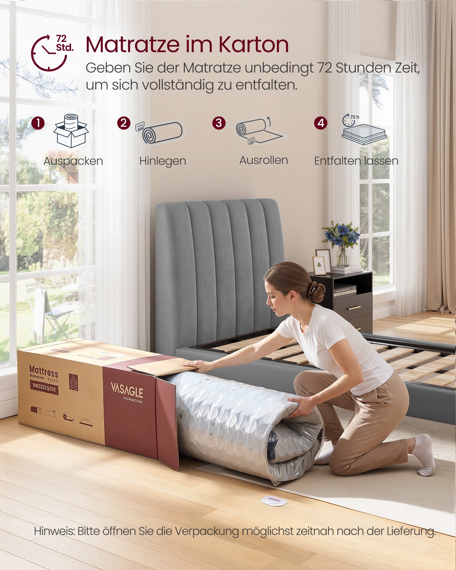 VASAGLE RMZ222QZ02 90 x 200 x 25 cm Medium Firm Gel Memory Foam Pocket Spring Mattress H3 7-Zone Support Motion Isolation Breathable Cover Blue 7 VASAGLE RMZ222QZ02 90 x 200 x 25 cm Medium Firm Gel Memory Foam Pocket Spring Mattress H3 7-Zone Support Motion Isolation Breathable Cover Blue - Bild 7