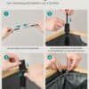 Hand with recycling bin bag, eco-friendly waste disposal.
