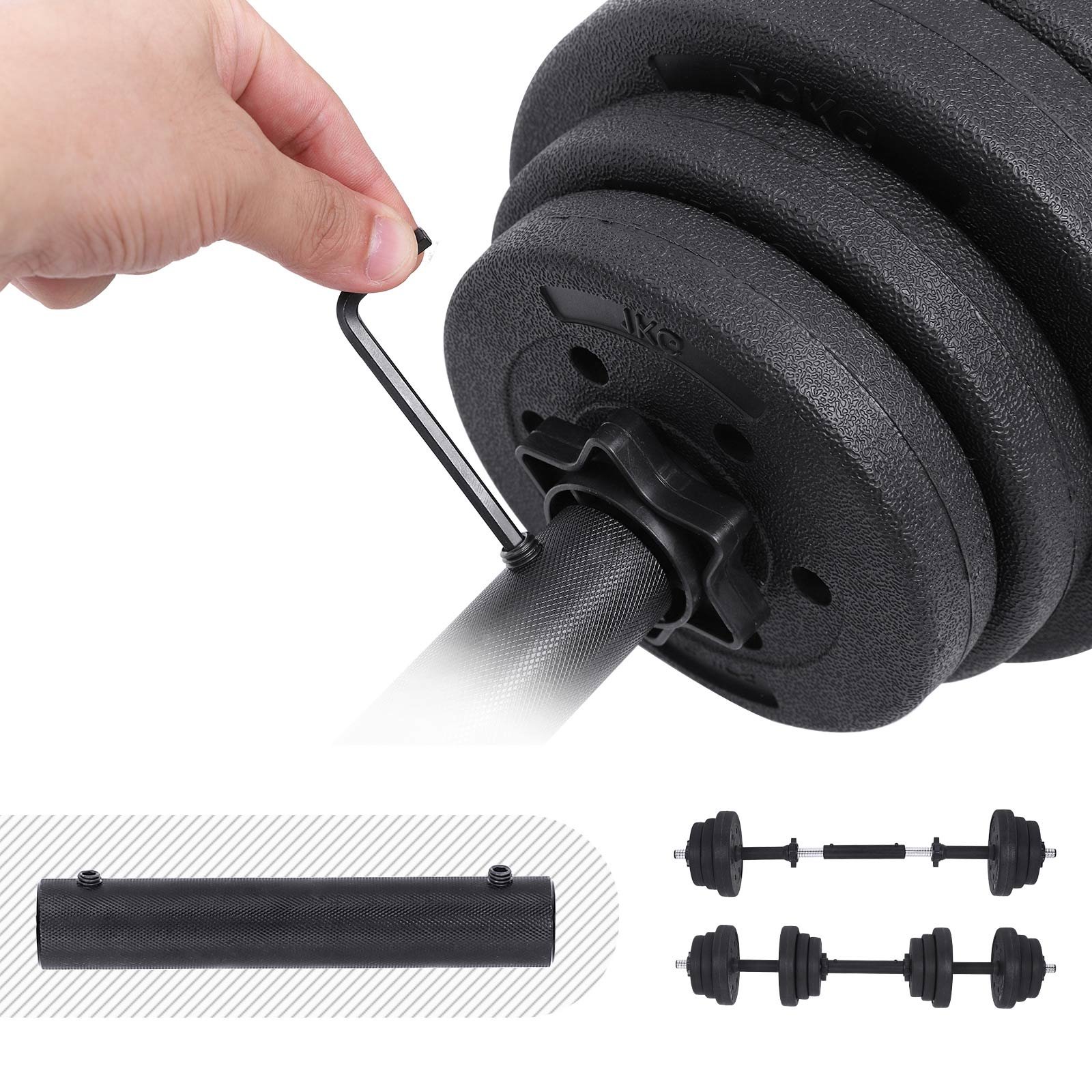 SONGMICS 2-in-1 Dumbbells Set, 2 x 10 kg Adjustable Dumbbells with Extra Barbell Bar, Plastic-Coated Weight Plates, Fitness Exercise, Home Gym, Black SYL20HBK 2 SONGMICS 2-in-1 Dumbbells Set, 2 x 10 kg Adjustable Dumbbells with Extra Barbell Bar, Plastic-Coated Weight Plates, Fitness Exercise, Home Gym, Black SYL20HBK - Bild 2