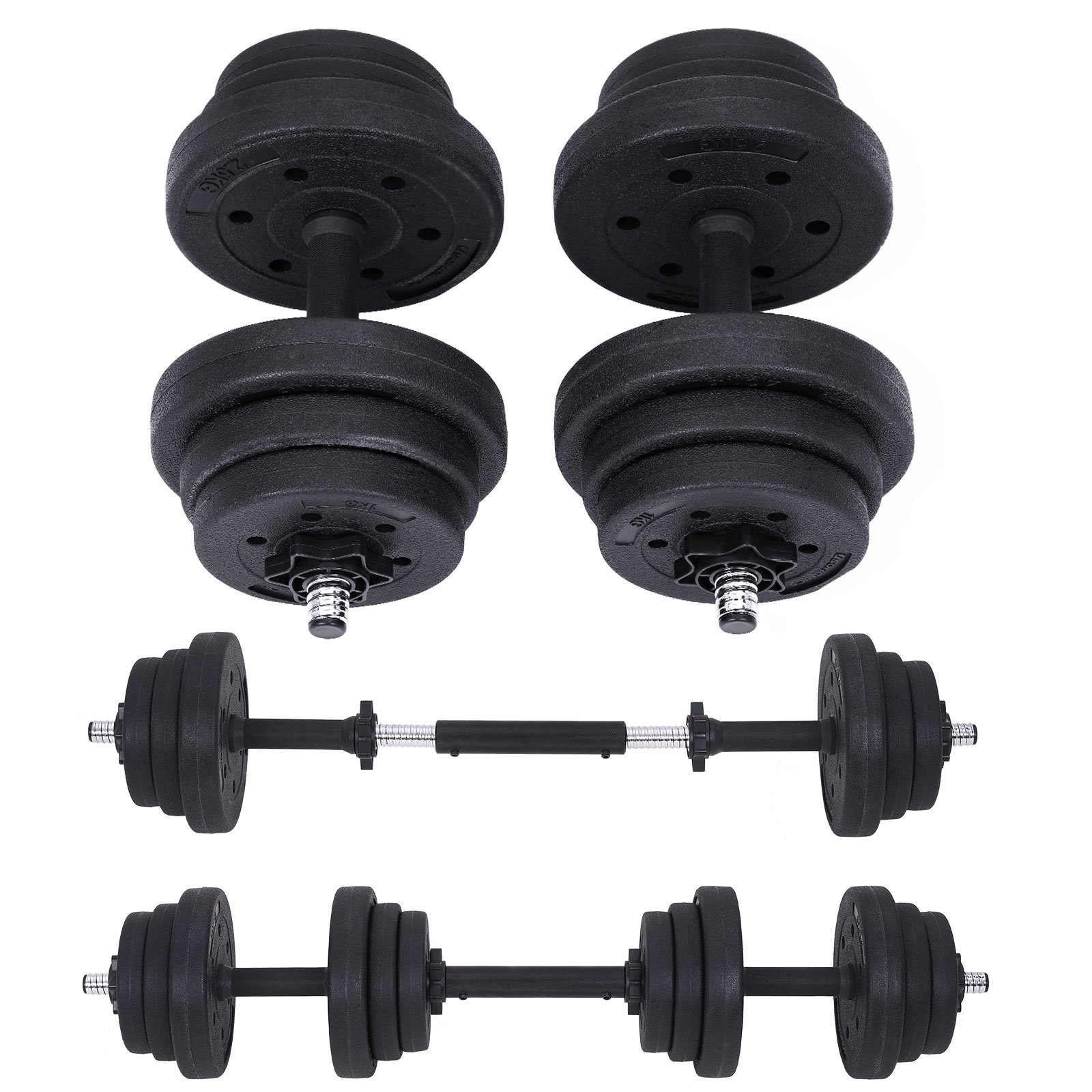 SONGMICS 2-in-1 Dumbbells Set, 2 x 10 kg Adjustable Dumbbells with Extra Barbell Bar, Plastic-Coated Weight Plates, Fitness Exercise, Home Gym, Black SYL20HBK 5 SONGMICS 2-in-1 Dumbbells Set, 2 x 10 kg Adjustable Dumbbells with Extra Barbell Bar, Plastic-Coated Weight Plates, Fitness Exercise, Home Gym, Black SYL20HBK - Bild 5
