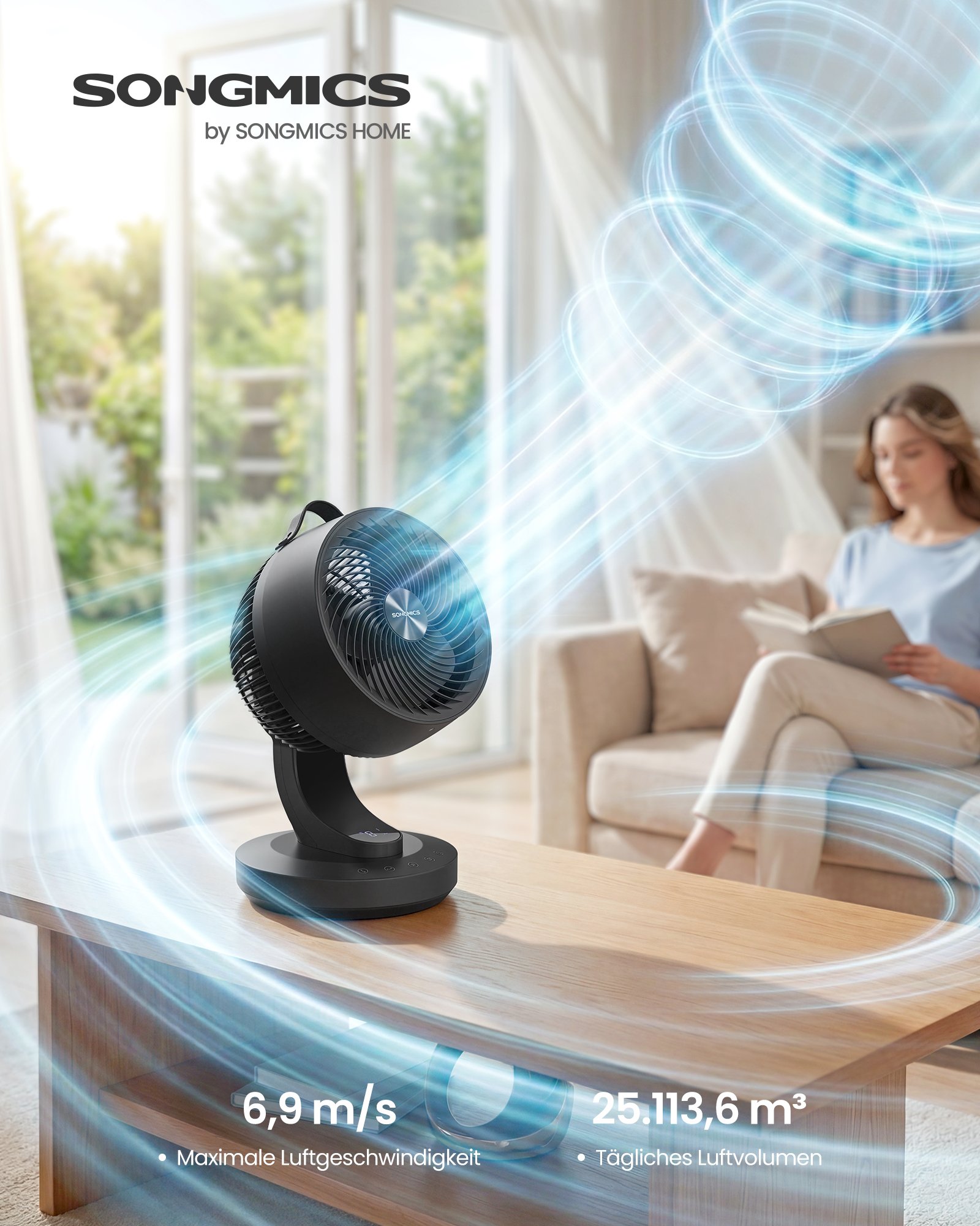 SONGMICS Table Fan, Quiet Fan 20 dB, Air Circulator LED Display, Remote Control, Efficient Cooling, 70° Oscillation, 8 Speeds, 12 Hour Timer, Ink Black XFC001B1EU 1 SONGMICS Table Fan, Quiet Fan 20 dB, Air Circulator LED Display, Remote Control, Efficient Cooling, 70° Oscillation, 8 Speeds, 12 Hour Timer, Ink Black XFC001B1EU