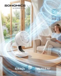 SONGMICS XFC001W1EU Silent Desk Fan 20dB with Remote Control, Powerful Air Circulator, 70° Oscillation, 8 Speed, 12H Timer, Cloud White