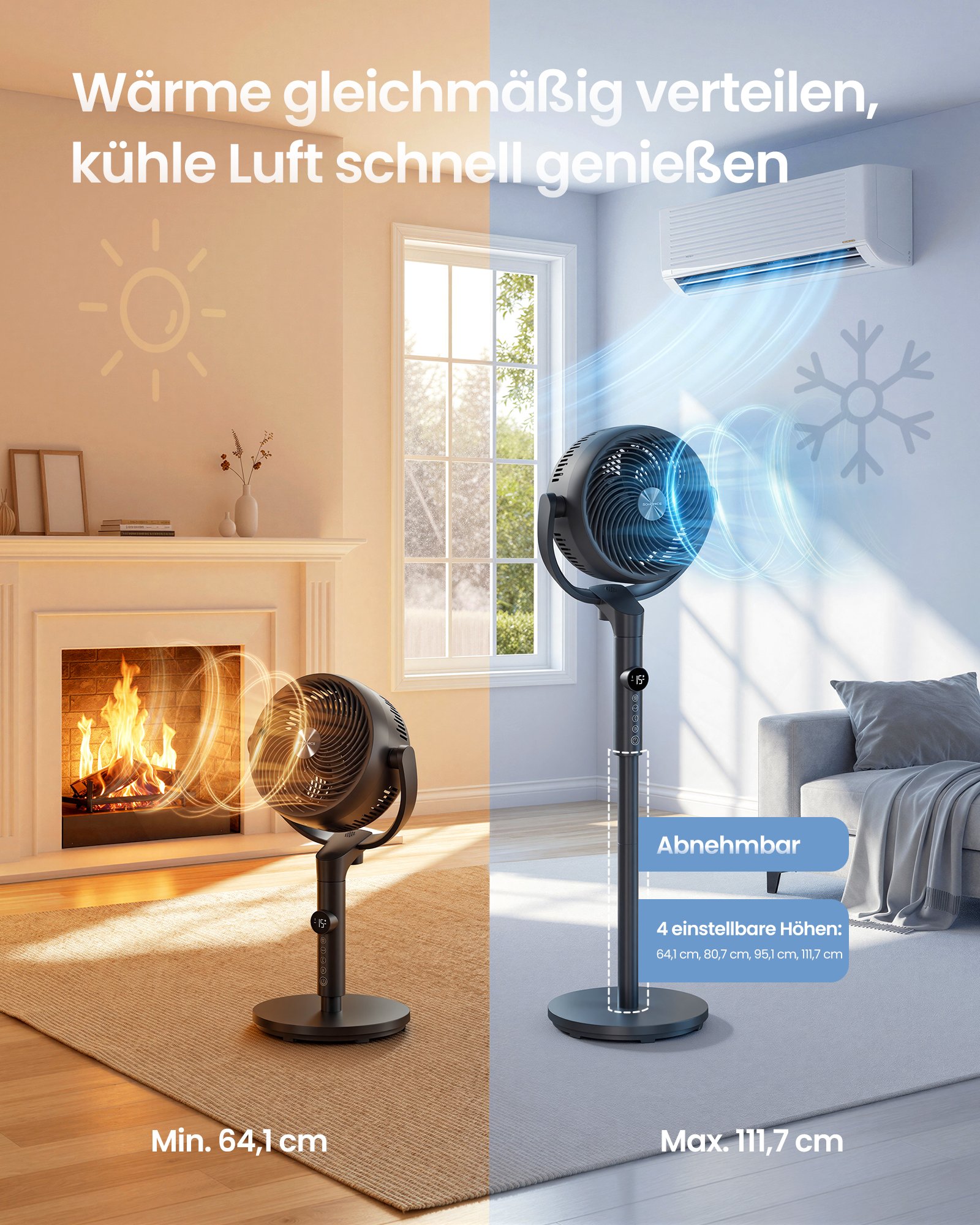 Stativfläkt, tyst fläkt 20 dB med fjärrkontroll, 3 lägen, höjdjusterbar, bläcksvart 6 Stativfläkt, tyst fläkt 20 dB med fjärrkontroll, 3 lägen, höjdjusterbar, bläcksvart - Bild 6