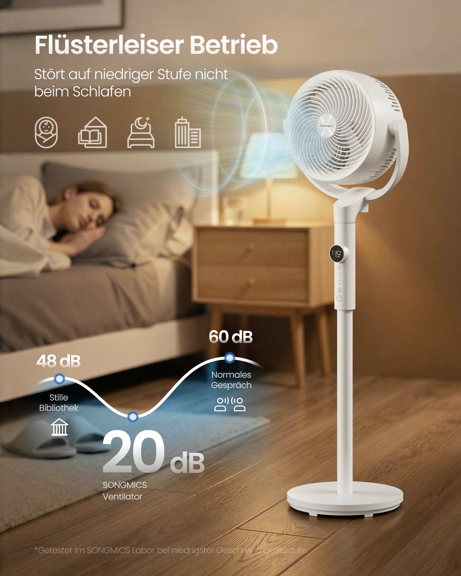 Tyst stativfläkt 20 dB, med fjärrkontroll, 15 hastigheter, 3 lägen, molnvit 3 Tyst stativfläkt 20 dB, med fjärrkontroll, 15 hastigheter, 3 lägen, molnvit - Bild 3