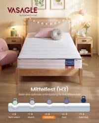 VASAGLE enkelmadrass med 7-zons stöd och andningsbar cover.