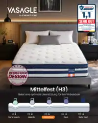 Vasagle madrass med medelfest stöd för komfort och stöd.