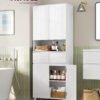 VASAGLE BBC563W01 Bathroom Cabinet with 2 Drawers Adjustable Shelves Open Compartment 30 x 60 x 170 cm Cloud White