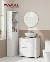 VASAGLE Custos Collection BBK520WB01 Vanity Unit with 2 Large Drawers, Bathroom Cabinet, High Feet, for Sink without Column, 30 x 60 x 63.8 cm, Cloud White