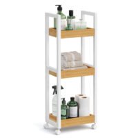 Badrumsvagn i bambu med 3 hyllplan och hjul, 30 x 20 x 80 cm