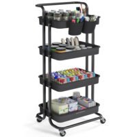 SONGMICS 4-Tier Storage Trolley, Rolling Trolley with Handle, 2 Small Organisers, Steel Frame, Steel Baskets, Utility Cart, Easy Assembly, for Bathroom Laundry Room, Black BSC077BZ01
