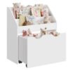 SONGMICS Kids Bookshelf and Toy Organiser, Toy Storage Chest and Bookcase with 3 Shelves, Storage Box with Wheels, Multipurpose, for Children's Room and Playroom, Cloud White GKR041W10