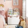 SONGMICS Kids Bookshelf and Toy Organiser, Toy Storage Chest and Bookcase with 3 Shelves, Storage Box with Wheels, Multipurpose, for Children's Room and Playroom, Cloud White GKR041W10 - Bild 2