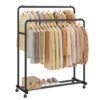 SONGMICS Clothes Rack, Garment Rack on Wheels, Coat Rack, 2 Lockable Wheels, Bedroom, Double Rods, Holds up to 90 kg, 46.5 x 110 x 155.5 cm, Ink Black HSR017BH01