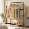 SONGMICS Clothes Rack, Garment Rack on Wheels, Coat Rack, 2 Lockable Wheels, Bedroom, Double Rods, Holds up to 90 kg, 46.5 x 110 x 155.5 cm, Ink Black HSR017BH01 - Bild 2