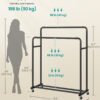 SONGMICS Clothes Rack, Garment Rack on Wheels, Coat Rack, 2 Lockable Wheels, Bedroom, Double Rods, Holds up to 90 kg, 46.5 x 110 x 155.5 cm, Ink Black HSR017BH01 - Bild 5