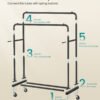 SONGMICS Clothes Rack, Garment Rack on Wheels, Coat Rack, 2 Lockable Wheels, Bedroom, Double Rods, Holds up to 90 kg, 46.5 x 110 x 155.5 cm, Ink Black HSR017BH01 - Bild 6