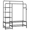 SONGMICS Clothes Rail, Heavy Duty Clothes Rack with 7 Storage Shelves, Double Hanging Rods, Metal Coat Rack, Open Wardrobe for Bedroom, Living Room, Hallway, Black HSR182B01