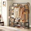 SONGMICS Clothes Rail, Heavy Duty Clothes Rack with 7 Storage Shelves, Double Hanging Rods, Metal Coat Rack, Open Wardrobe for Bedroom, Living Room, Hallway, Black HSR182B01 - Bild 2