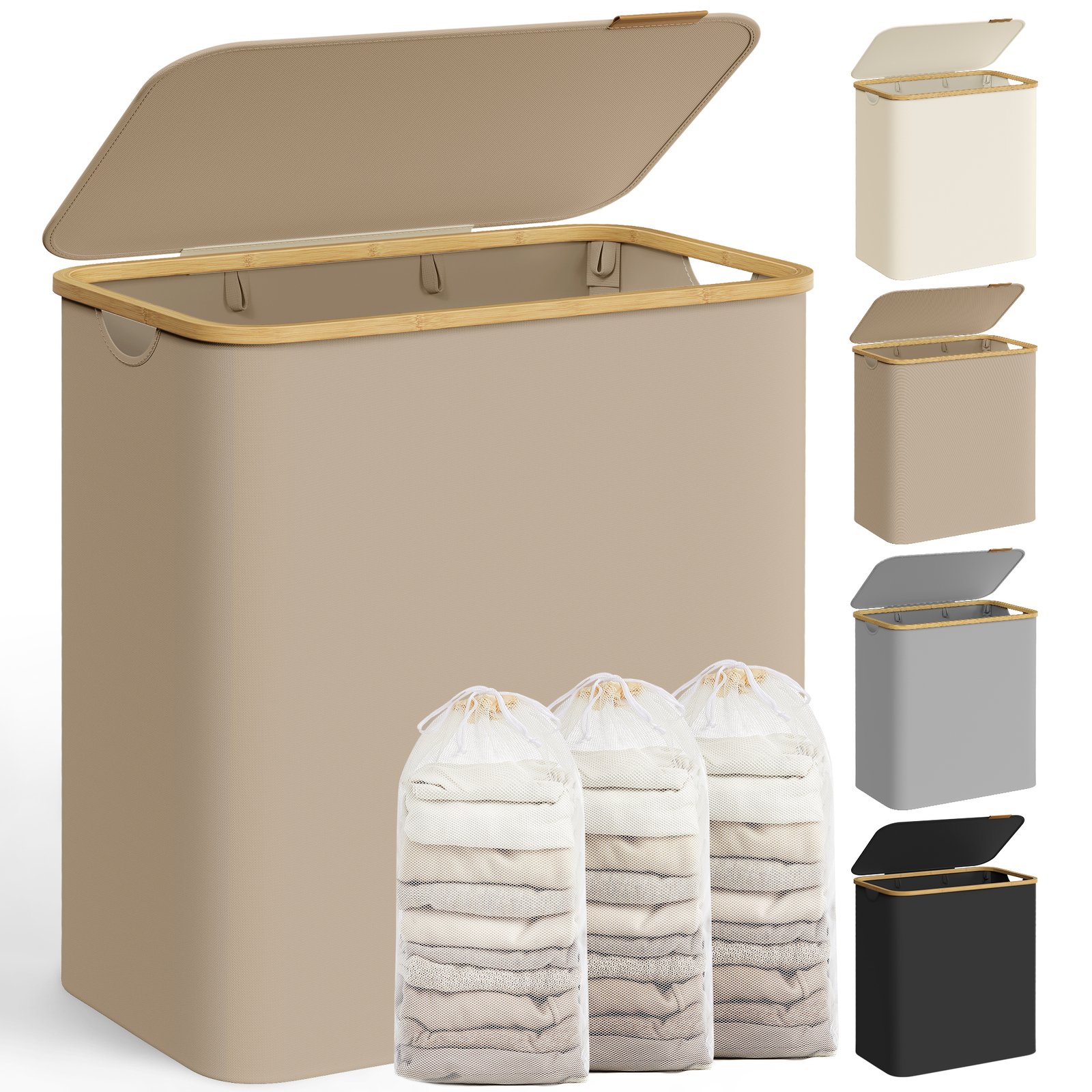 Tvättkorg med lock, 3 fack, 150 l, 60 x 38,5 x 70,5 cm 1 Tvättkorg med lock, 3 fack, 150 l, 60 x 38,5 x 70,5 cm