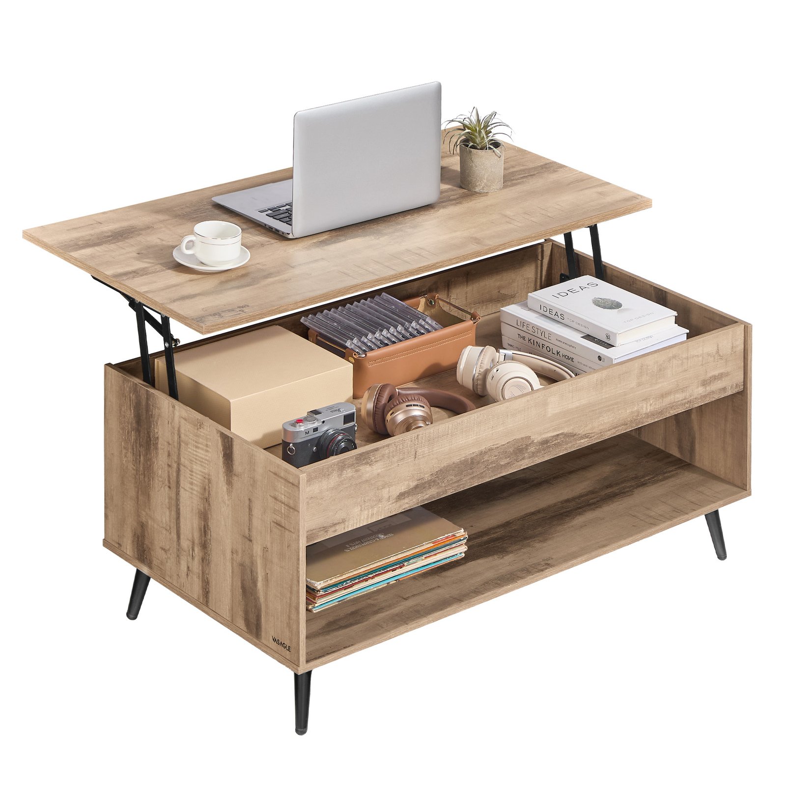 VASAGLE Lift Top Coffee Table, Lift Tabletop Dining Table, Gas Spring, Hidden Compartment, Open Storage Shelf, for Living Room, Home Office, Camel Brown and Matte Black LCT267LB01 1 VASAGLE Lift Top Coffee Table, Lift Tabletop Dining Table, Gas Spring, Hidden Compartment, Open Storage Shelf, for Living Room, Home Office, Camel Brown and Matte Black LCT267LB01