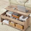 VASAGLE Lift Top Coffee Table, Lift Tabletop Dining Table, Gas Spring, Hidden Compartment, Open Storage Shelf, for Living Room, Home Office, Camel Brown and Matte Black LCT267LB01 - Bild 4
