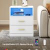 VASAGLE Custos Collection LET629WB01 Bedside Table with Charging Station, LED Lighting, Side Table, Modern with Drawers, 2 AC Outlets and USB Ports, Cloud White - Bild 3