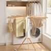 SONGMICS Clothes Drying Rack, Rotary Foldable Clothes Airer, Portable Laundry Drying Stand, Space-Saving, Rotatable, Freestanding,Laundry Room Balcony, 16 Pull-Out Wood Arms, Natural Colour LLR530YW01 - Bild 2
