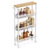VASAGLE 4-Shelf Trolley, Space-Saving Kitchen Cart with Wheels, Steel Frame, Handle, Trolley for Small Spaces, Kitchen Bathroom Living Room Studio, Oak and White LRC032W09