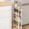 VASAGLE 4-Shelf Trolley, Space-Saving Kitchen Cart with Wheels, Steel Frame, Handle, Trolley for Small Spaces, Kitchen Bathroom Living Room Studio, Oak and White LRC032W09 - Bild 2