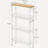 VASAGLE 4-Shelf Trolley, Space-Saving Kitchen Cart with Wheels, Steel Frame, Handle, Trolley for Small Spaces, Kitchen Bathroom Living Room Studio, Oak and White LRC032W09 - Bild 7
