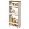 VASAGLE 4-Tier Narrow Kitchen Cart, Niche Shelf on Wheels, Handle, for Small Spaces, 40 x 15 x 86.5 cm, Bathroom, Laundry Room, Vintage White-Honey Brown LRC050K01