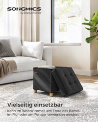 SONGMICS LSF014B11 Bench with Storage Space Shoe Bench Folding Seat Chest Storage Box Footstool 38 x 38 x 40 cm for Living Room Bedroom Black