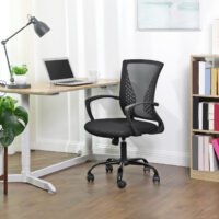 SONGMICS OBN22BK Office Chair with Mesh Covering, Height-Adjustable Computer Chair, 360° Swivel Chair, Rocker Function, Breathable, Office, Study, Maximum Load 120 kg