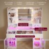 VASAGLE Vanity Table with LED Mirror and RGB Lighting, Power Outlets, Glass Top, Storage Cabinets, 107 x 40 x 144.5 cm, White, Bedroom, Kailyn Collection RDT145WB01 - Bild 2
