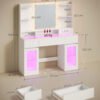 VASAGLE Vanity Table with LED Mirror and RGB Lighting, Power Outlets, Glass Top, Storage Cabinets, 107 x 40 x 144.5 cm, White, Bedroom, Kailyn Collection RDT145WB01 - Bild 4