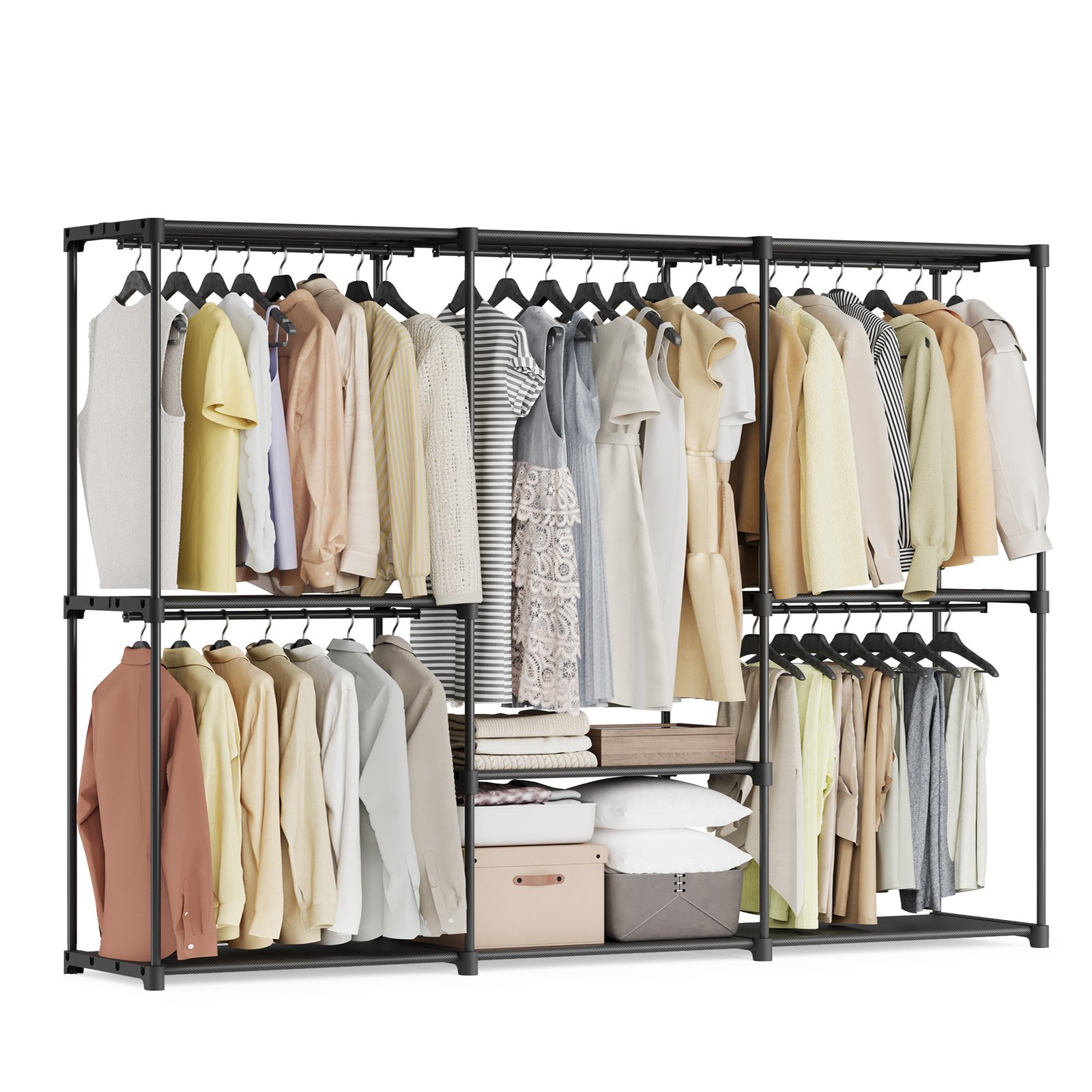 SONGMICS Clothes Wardrobe, Portable Closet, Open Storage Wardrobe, Clothes Garment Rack, 205 x 43 x 166 cm, 5 Hanging Rods and Shelves, for Bedroom, Living Room, Laundry Room, Ink Black RYG035B01 1 SONGMICS Clothes Wardrobe, Portable Closet, Open Storage Wardrobe, Clothes Garment Rack, 205 x 43 x 166 cm, 5 Hanging Rods and Shelves, for Bedroom, Living Room, Laundry Room, Ink Black RYG035B01